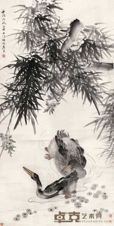 张迺耆 1891年作 鸭嬉图 立轴 166×84cm
